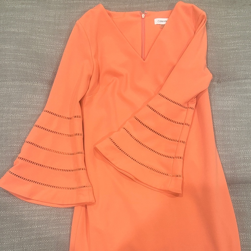 Calvin Klein Vibrant Coral-Orange Long Sleeve Dress